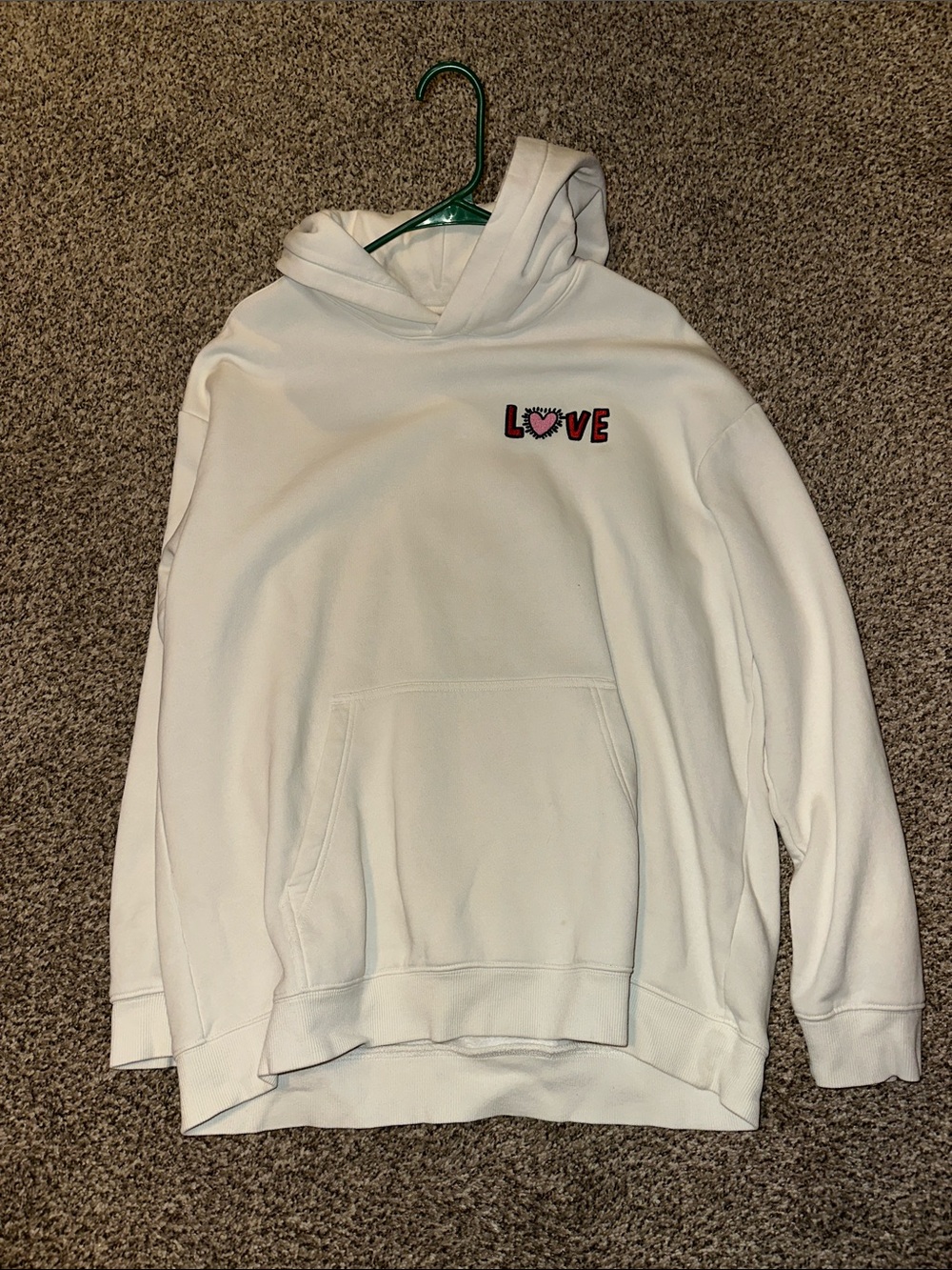 H&M White Crewneck Hoodie with LOVE Embroidery